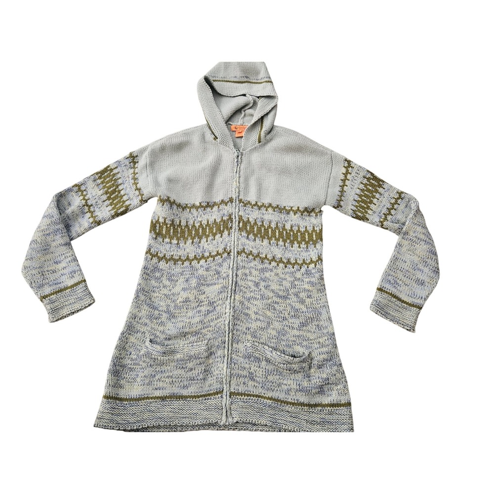 BDG Zip Up Hooded Cardigan Womens Medium Gray Blue Fair Isle Wool Blend Good